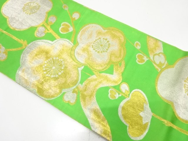 JAPANESE KIMONO / ANTIQUE MARU OBI / SILK / WOVEN BRANCH UME
